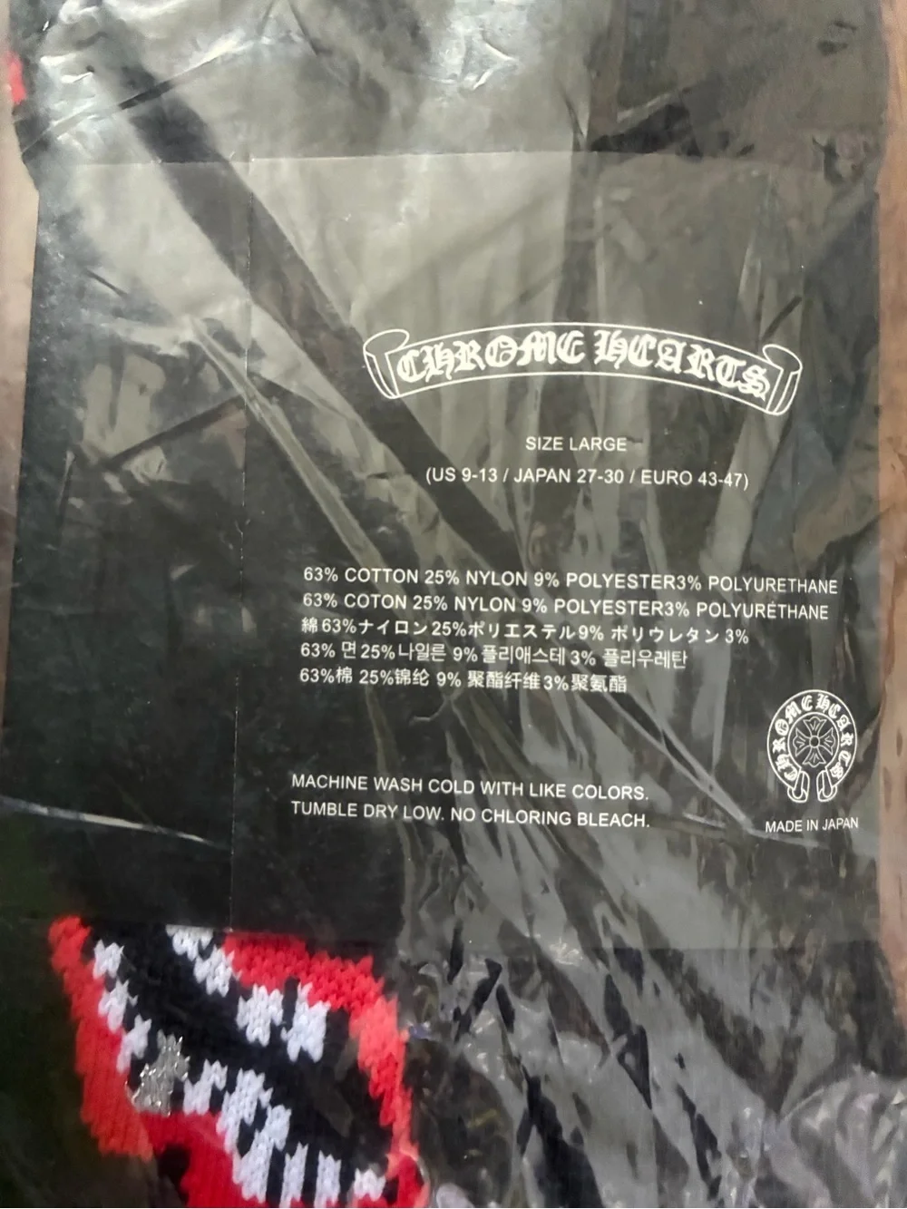 Chrome Hearts Chomper Black Graphic Crew Socks with Red & White Lip Motif